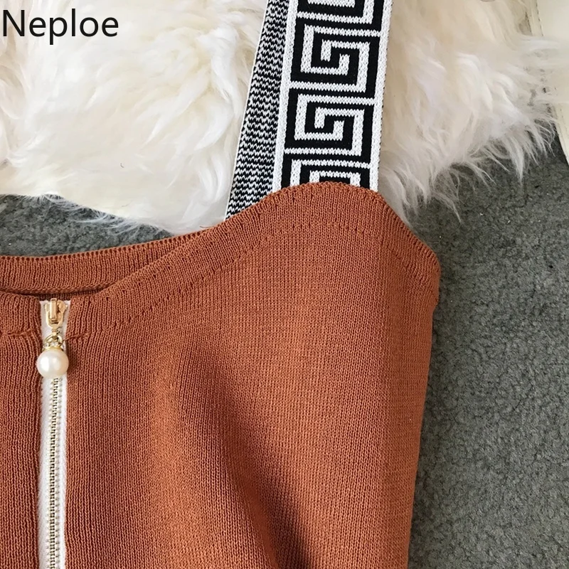 Neploe, Ретро стиль, Гонконг, стильное платье для женщин, лето, вязанное, v-образный вырез, без рукавов, Vestido, одноцветное, стрейч, талия, облегающее платье, 44168