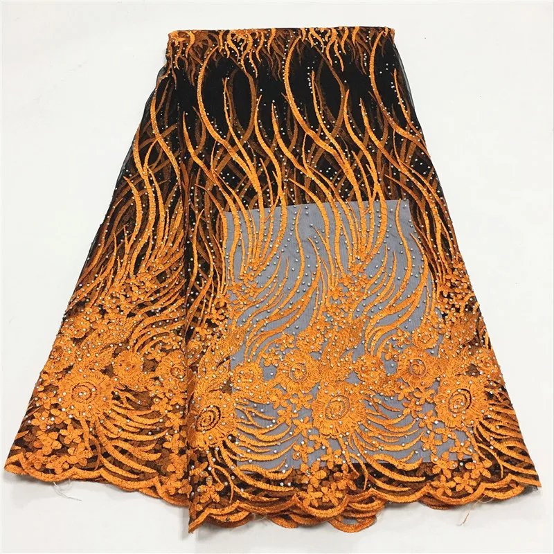 Сетчатая ткань французского кружева с камнями высокого качества в синем цвете для вечерних нарядов HXA2-1.