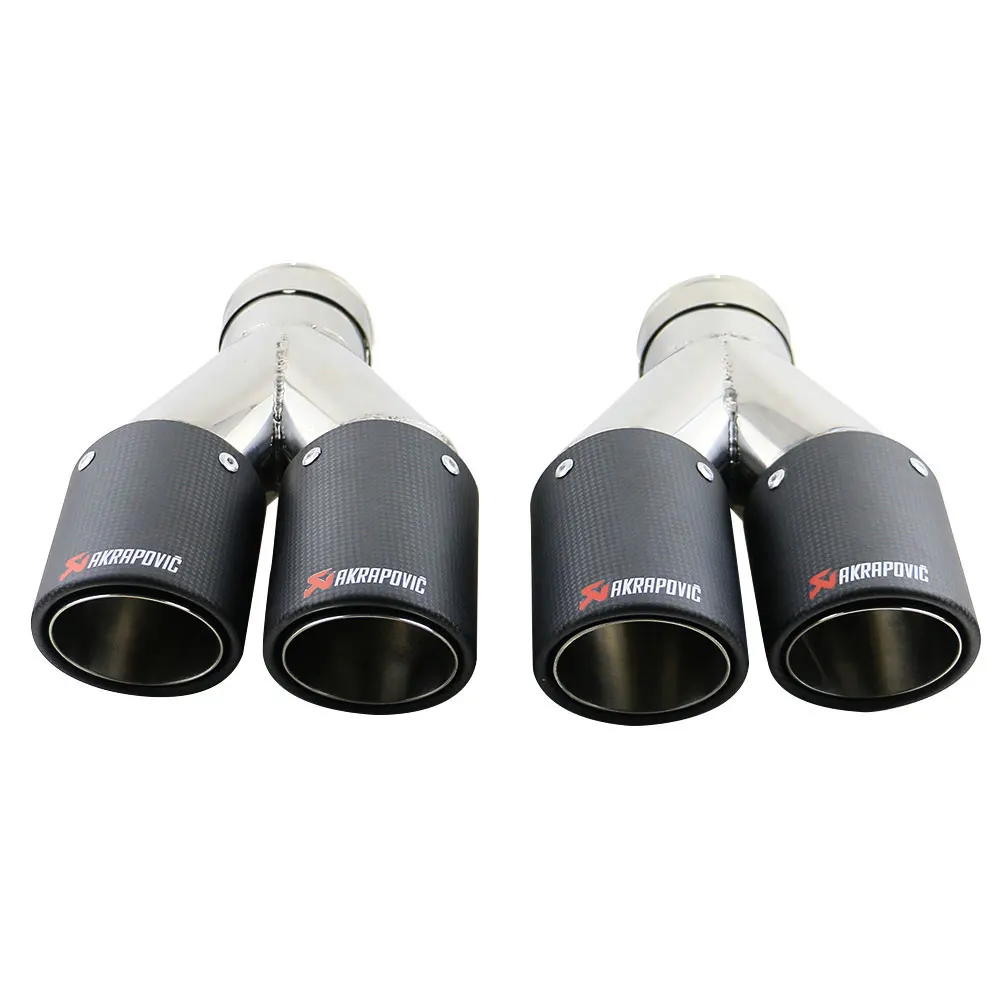 1 шт. mate Carbon AKRAPOVIC труба глушителя автомобиля 2,5 ''впуск из нержавеющей стали Y выхлопные наконечники 4'' Выход трубы с зажимом