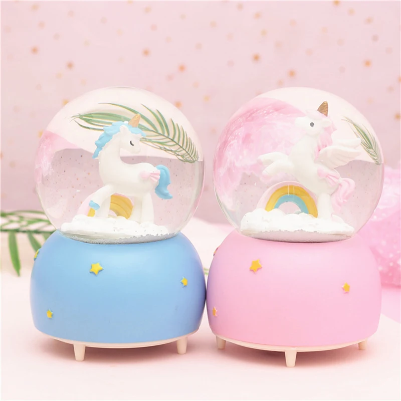 Cute Pink Unicorn Crystal Ball Music Box Gifts For The New Year Christmas Birthday Creative Crafts Home Desktop Decoration | Дом и сад