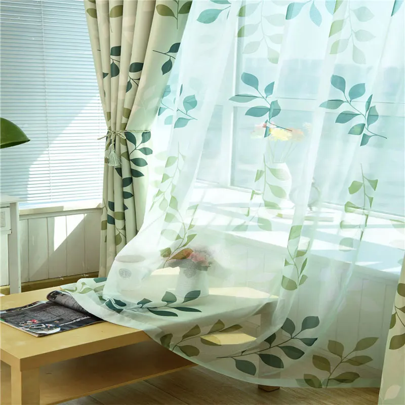 Green leaf printed blackout curtains for living room bedroom windows kitchen gauze customizable size | Дом и сад