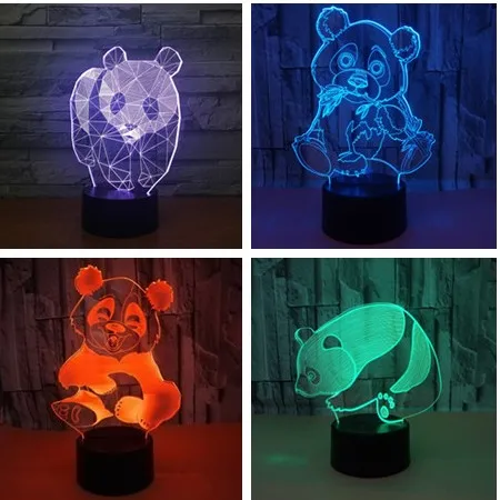 3d светодиодный ночсветильник в виде панды красочный визуальный сенсорный пульт