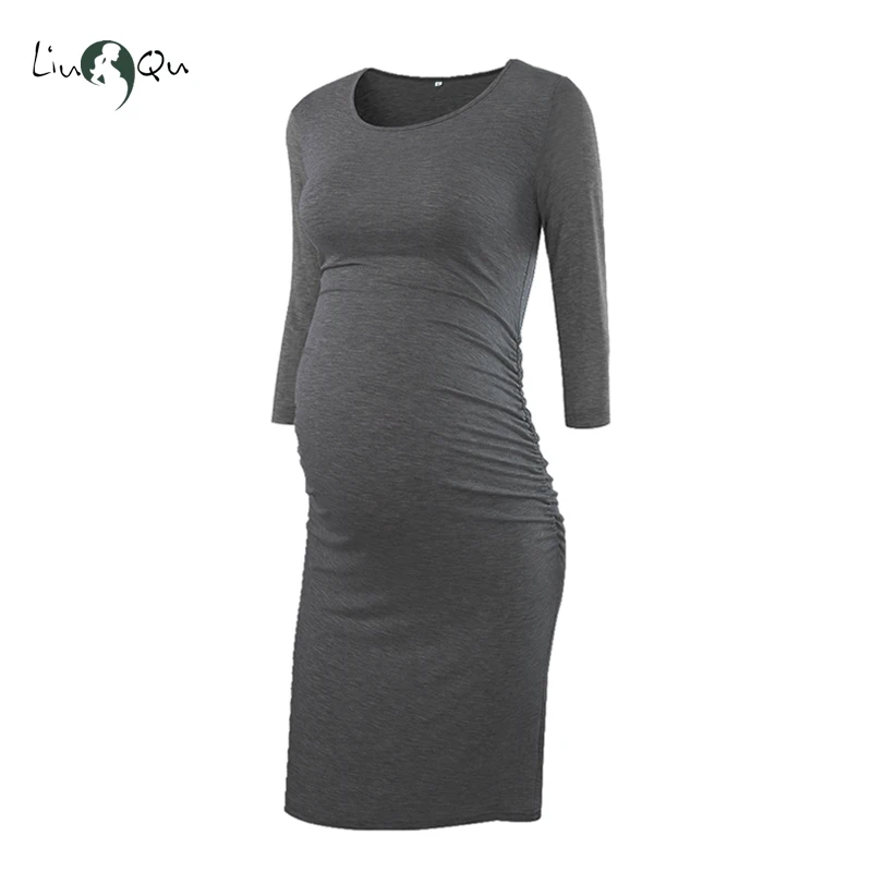 

Maternity Dress 3/4 Sleeve Side Ruched Maternity Dresses Pregnancy Clothes Premama Bodycon Casual Pregnant Dress Womens Clothing