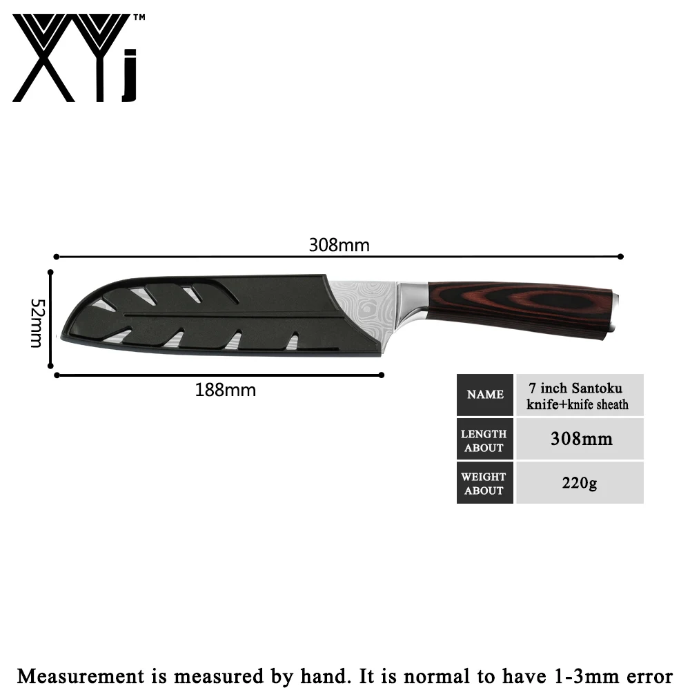 XYj 7 дюймов Santoku Нержавеющая сталь Ножи Sharp 7cr17 нож из дамасской стали вен ножи