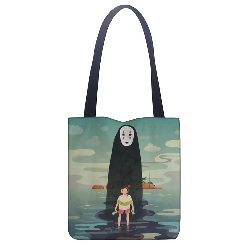 

Custom Spirited Away Tote Bag For Women Canvas Fabric Bags Eco Reusable Shopping Bags Traveling Beach Casual Useful Shoulder Bag