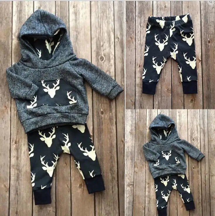 Новинка 2017 года модная детская одежда для мальчиков и девочек с рисунком оленя