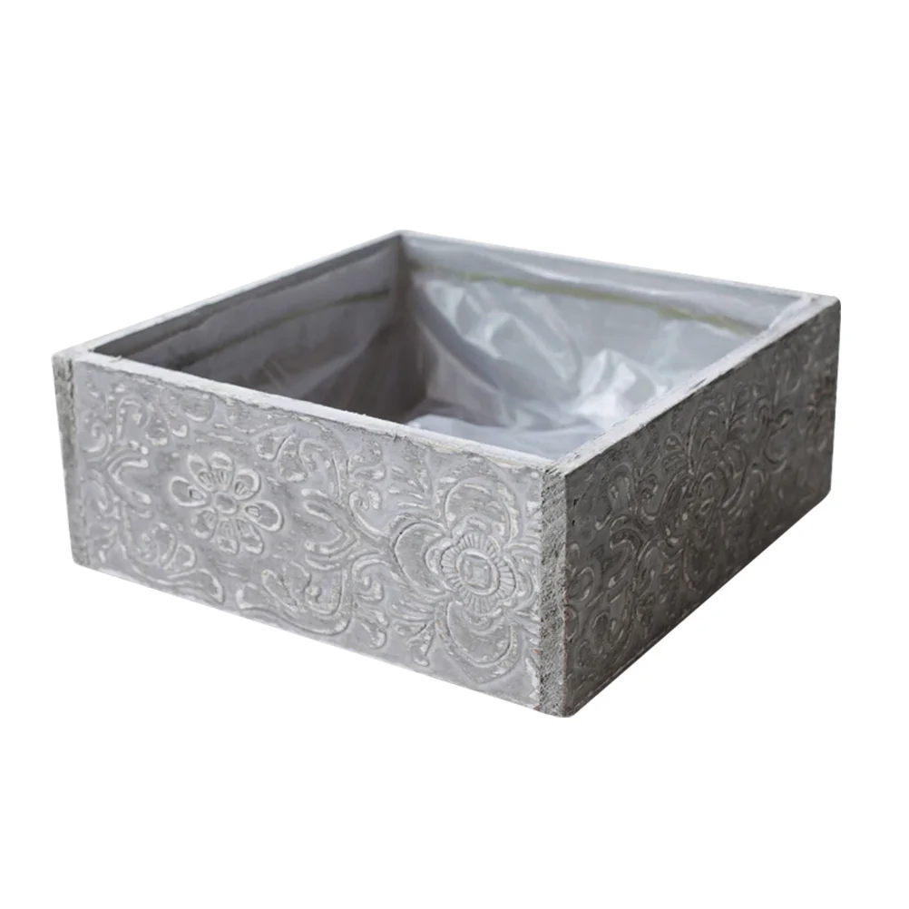 Деревянный Выгравированный дизайн квадратный цветочный горшок суккулентная