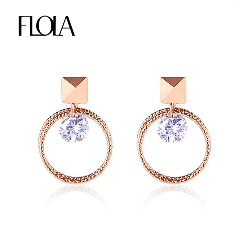 FLOLA золотые 585 круглые серьги на клипсах для женщин кубический циркон CZ без