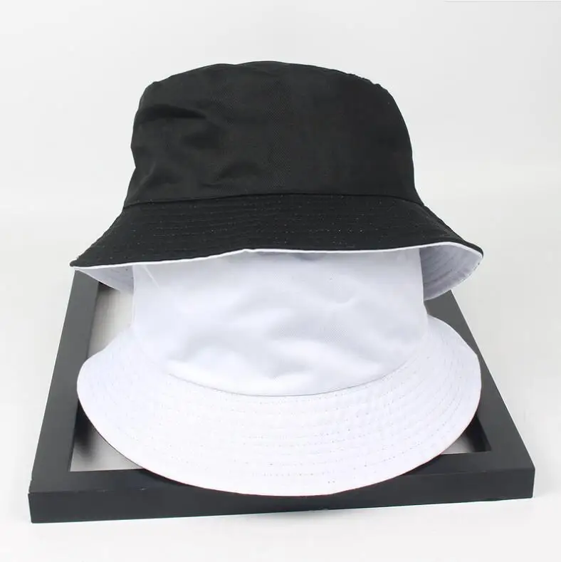 

Two side reversible black white solid Bucket Hat unisex chapeau fashion fishing hiking hat Bob Caps women men panama hat summer
