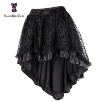 womens lace steampunk gothic vintage satin high low corset skirt with zipper blackbrown 937