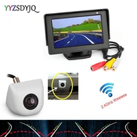yyzsdyjq 4 3 rearview monitor with wireless car parktronic intelligent dynamic track moving parking line white parking cam