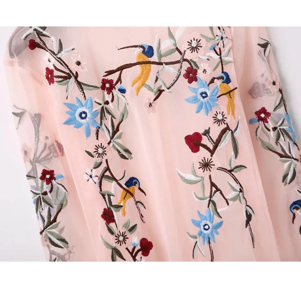Женская прозрачная блузка с цветочной вышивкой Полупрозрачная рубашка длинным