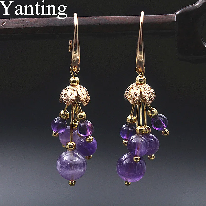 Yanting Purple Crystal Dangle Earrings For Women Handmade Drop Earings Fashion Jewelry Ethnic Female Gift 0337 | Украшения и