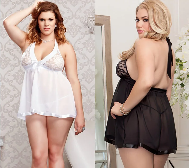 3XL плюс размер сексуальное женское нижнее белье открытая спина кружева Babydoll