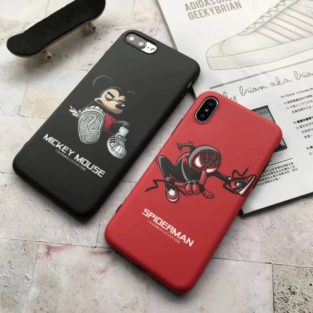 Cartoon Mickey Spiderman sneakers Basketball shoes case for iphone 7 8 6 6s X XS Max XR phone Cover Cases |