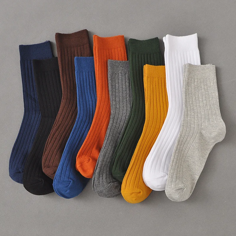 random color Мужские осенние и зимние однотонные деловые носки с двойной иглой, хлопковые простые цветные носки Simplebrief - Цвет: random color