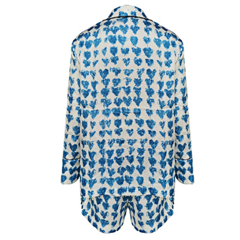 2019 Runway Designer Women New Print Suit Two-piece Satin Pajamas Wind V-neck Long-sleeved Jacket High Waist Shorts | Женская одежда