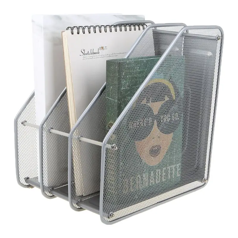 

3 Column Metal Mesh Document Rack File Holder Letter Magazine Newspaper Tray for Home Office Desk Organizer Supplies