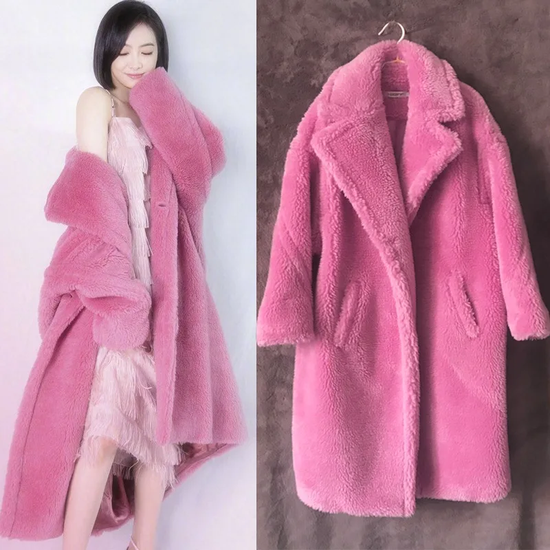 long pink Новое женское длинное пальто плюшевое пальто из искусственного меха леопардовая расцветка Женское пальто размера плюс модное розовое меховое пальто - Цвет: long pink