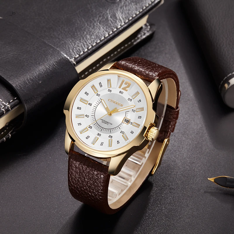 CURREN new fashion casual quartz watch men large dial waterproof chronograph releather wrist relojes free shipping | Наручные часы
