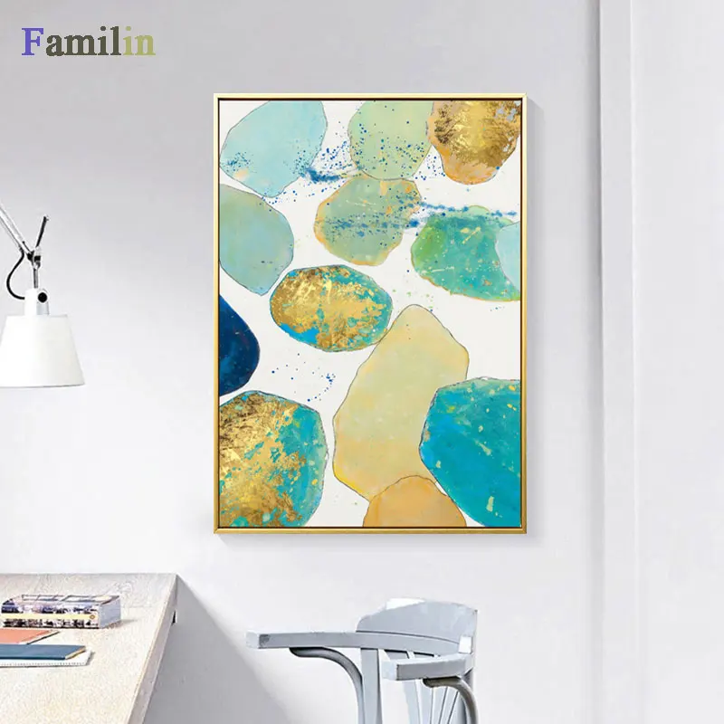 Скандинавский абстрактный цвет синий золотой Холст картина плакат и печать