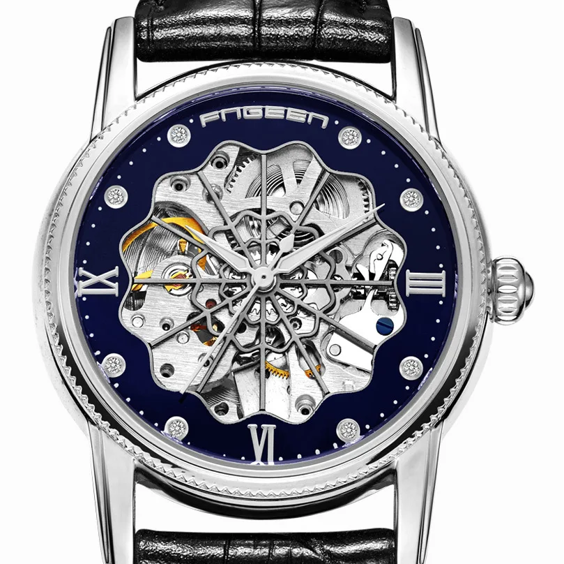 FNGEEN модные дизайнерские часы Tourbillon Мужские роскошные кожаные автоматические