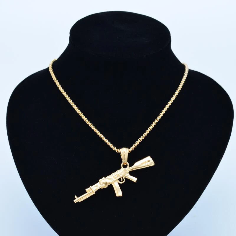 3 цвета стимпанк мода AK47 пистолет большой кулон ожерелья для мужчин черный