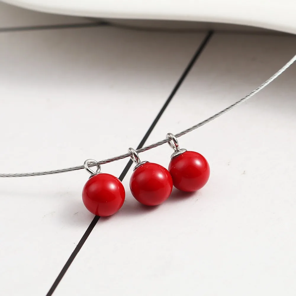 DoreenBeads 304 Stainless Steel Necklace Silver Tone Wine Red Round 40cm(15 6/8") long, 1 Piece