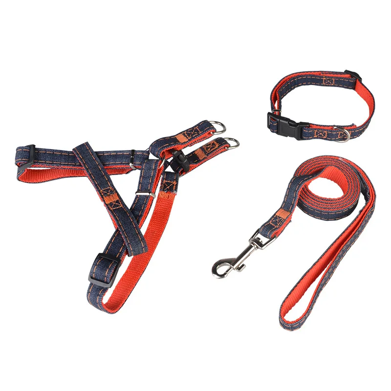 Collar Harness Leash Собачий ошейник нейлоновый ковбойский жилет для собак прочный нейлоновый поводок для собак набор веревок ошейник для щенков и поводок набор Тренировочный Набор для бега - Цвет: Collar Harness Leash