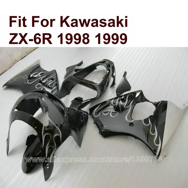 Обтекатель из АБС пластика для Kawasaki ZX6R 1998 99 black Ninja 636 ZX 6R 98 PO05|plastic fairings|fairings for