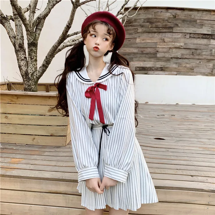 Летнее милое японское школьное платье Kawaii моряцкий костюм школьная форма для