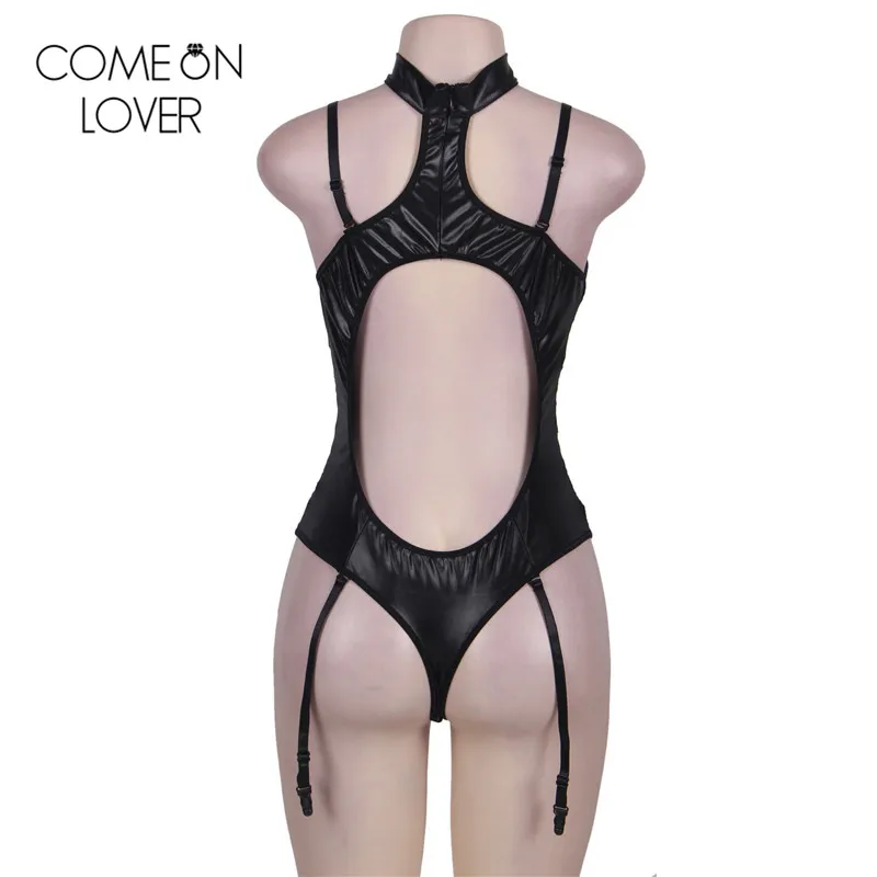 Comeonlover с лямкой на шее черный искусственная кожа боди для женщин косточках