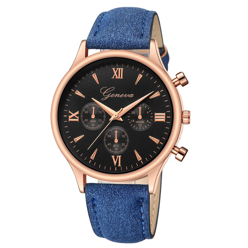 Luxury Fashion Faux Leather Mens Blue Ray Glass Quartz Analog Watches large wall clock mechanism women montre femme 30 | Наручные часы