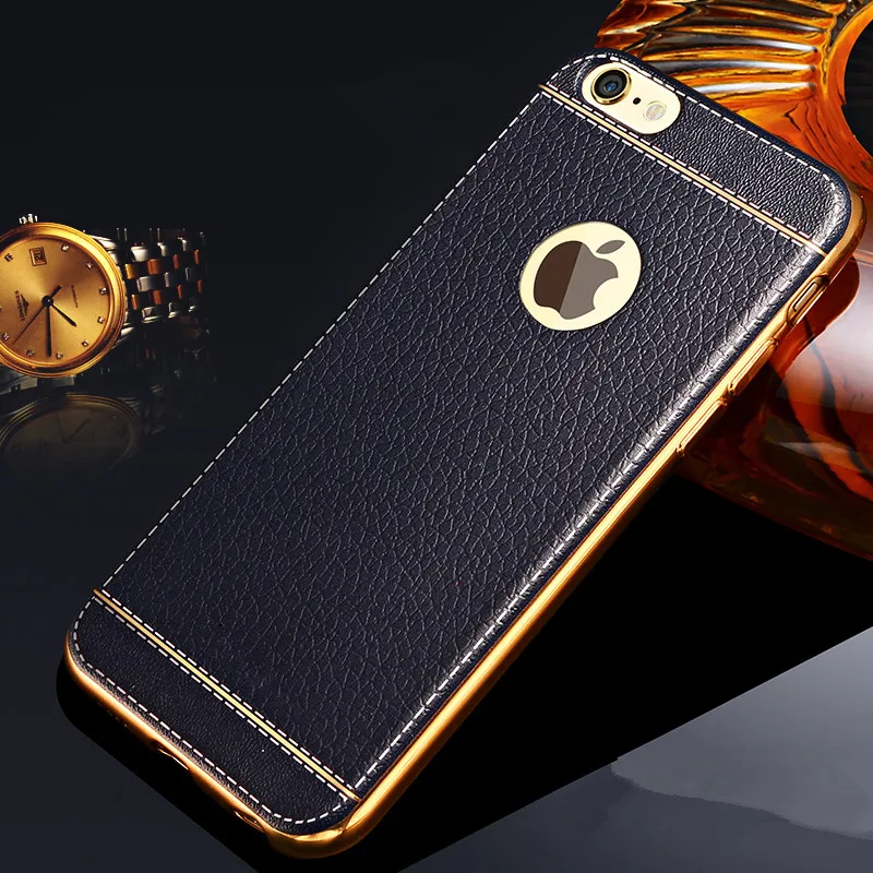 Luxury Ultra Thin 3D Litchi Leather Grain Phone Case For iPhone 7 8 5 5S SE 6 S 6S Plus X Plating Soft Silicone Back Cover Capa |