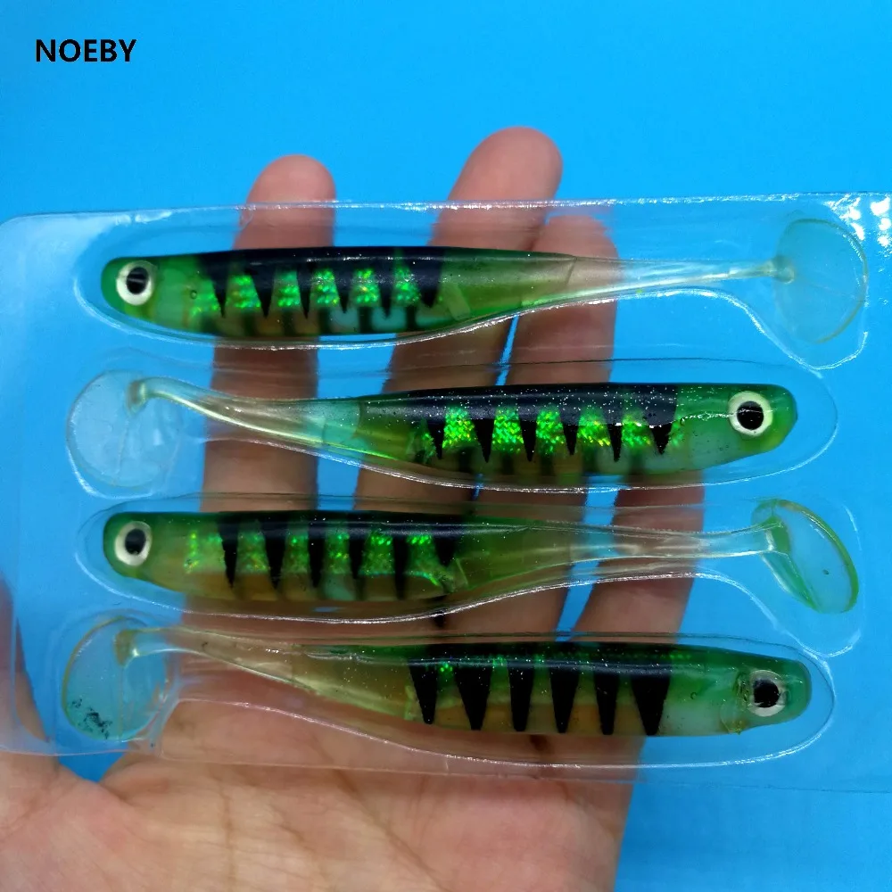 NOEBY 16 шт./лот 5G/9,5 см Т-хвост Мягкая приманка 3D глаза Шад ручной силиконовый бас приманка, искусственная Мягкая приманка