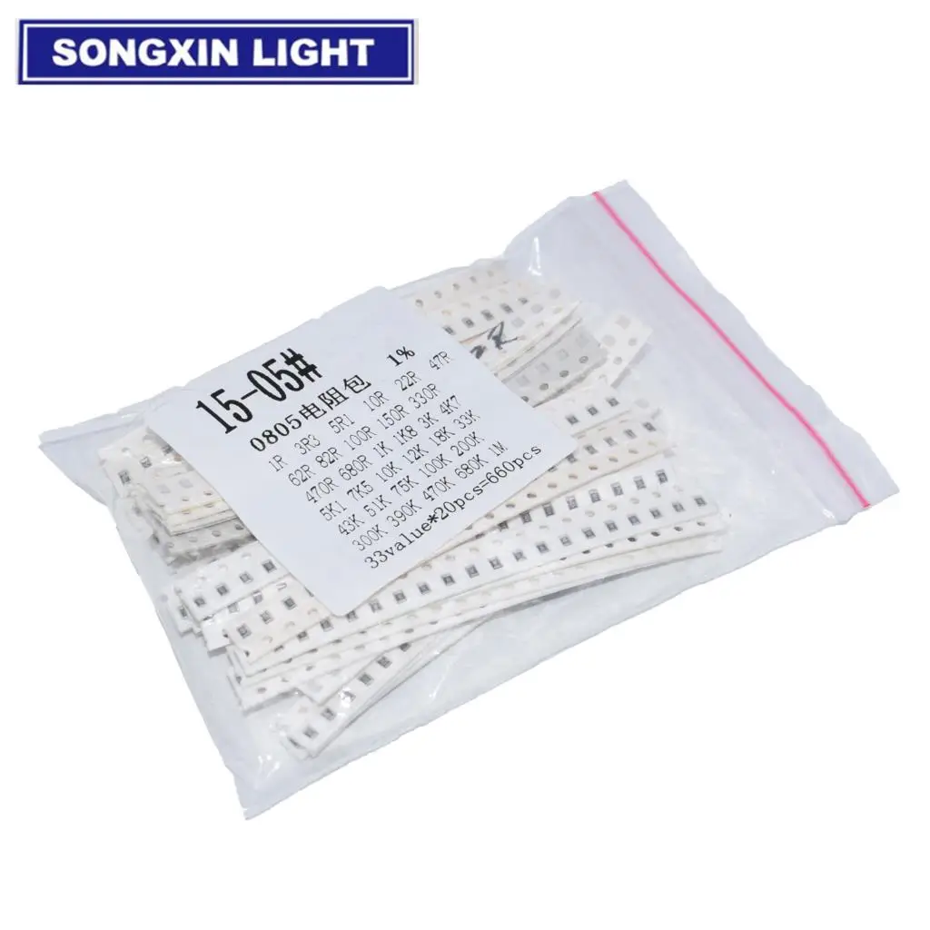 Комплект резисторов 660 SMD 0805 шт. набор в ассортименте 1 ОМ-1 Ом 1% 33 значения 20 =