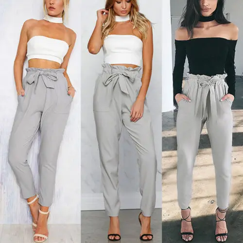 

Women High Waist Elastic Harem Pants Casual Chffion OL Lady Solid Pencil Trouser trousers for women Women's pants
