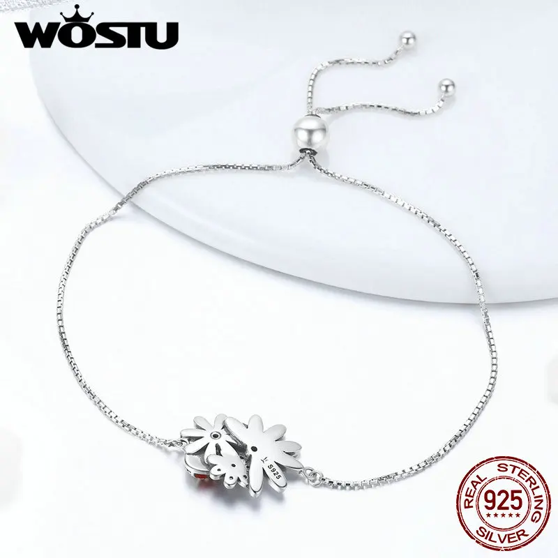 Женский браслет WOSTU из серебра 925 пробы с цепочкой в виде божьей коровки модные