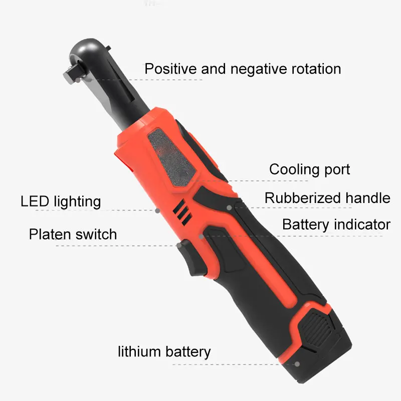 Аккумуляторный беспроводной электрический ключ с трещоткой 1.7Ah 12V правый угол 3/" Гаечные ключи инструменты HYD88