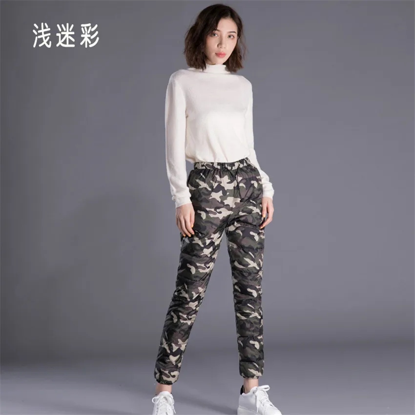 Зимние женские утепленные хлопковые брюки карандаш с принтом длинные модные