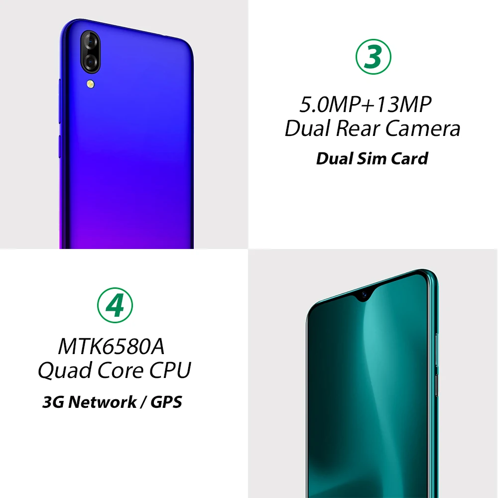 Blackview A60 4080 мАч Смартфон Android 8,1 13 МП камера заднего вида 16 Гб сотовый телефон MT6580 четырехъядерный 6," экран капли мобильный телефон