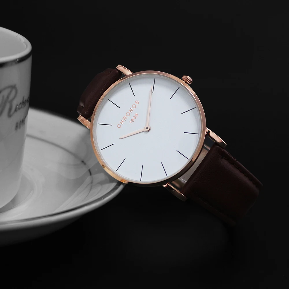 CHRONOS Модные мужские и женские Простые повседневные большие часы розового золота
