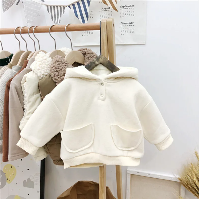 White SFW-220, новая зимняя детская одежда с цветочным принтом для маленьких мальчиков и девочек, пуловер с длинными рукавами, свитер с капюшоном и воротником с кистями - Цвет: White
