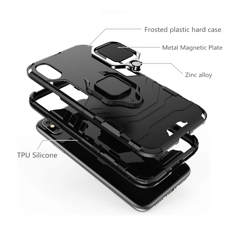 For Redmi 6 Pro Note 4 4X 5 Armor Case Luxury Magnetic Car Metal Ring Holder Stand Cover for Xiaomi Mi 8 6X 5X Max 3 | Мобильные