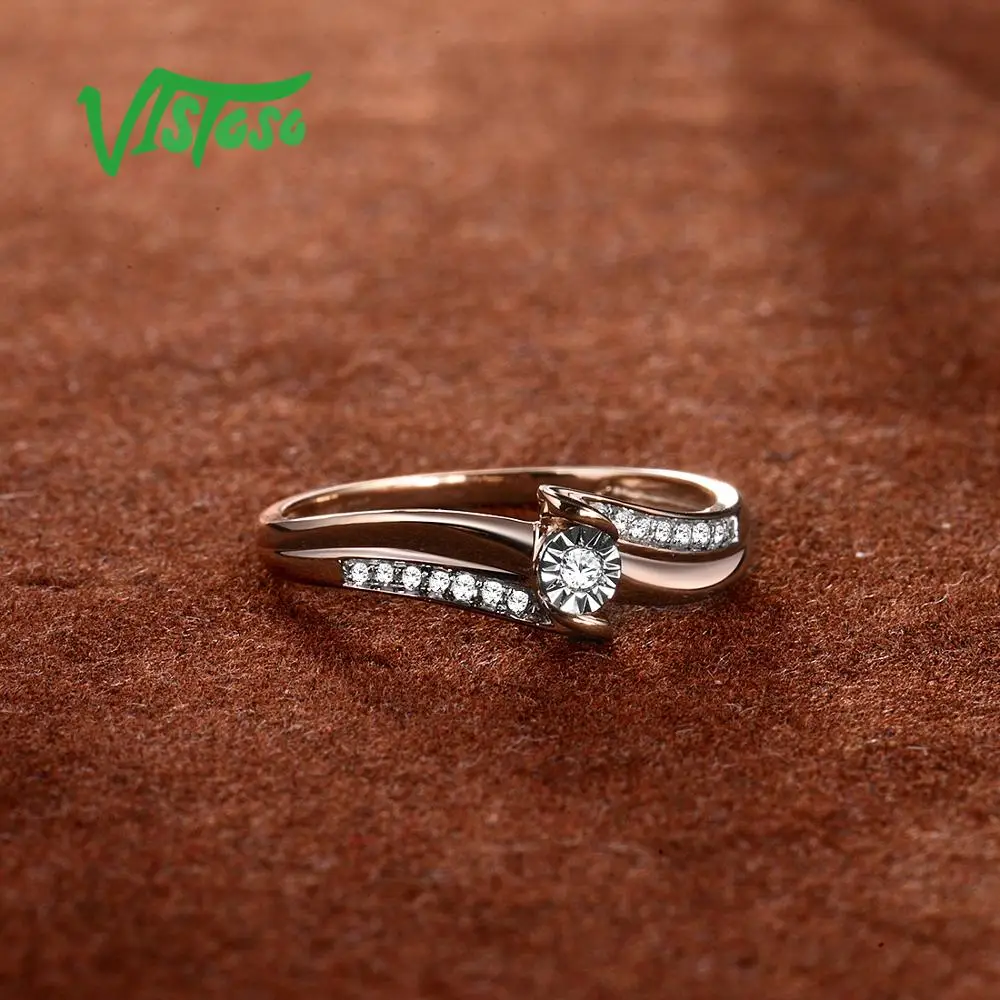 Женское двухцветное кольцо с бриллиантами VISTOSO Pure 14K 585 набор из золота сияющей