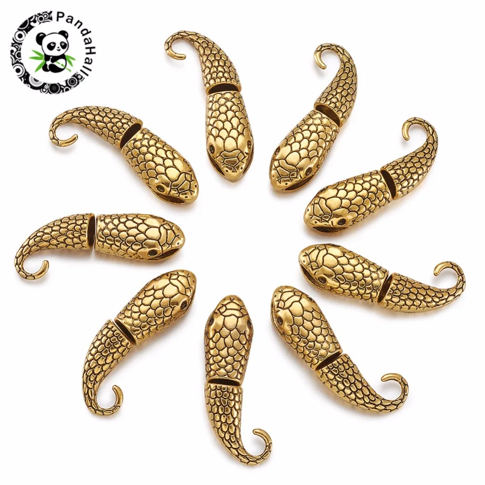 

pandahall 10sets Antique Gold Silver Color Snake Clasps Hooks End Cap Connectors for Cord Necklace Bracelet Jewelry Making