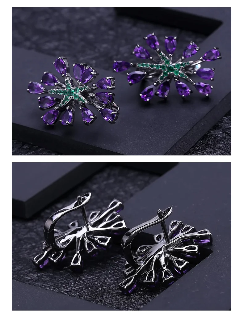 GEM'S BALLET 925 пробы серебряные готические фиолетовые клипсы 4.69Ct натуральный аметистовый драгоченный камень серьги для женщин вечерние