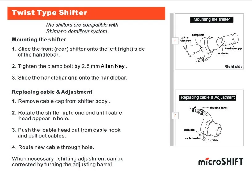 Microshift 24S поворотная ручка Шестерни весла туда и обратно 3X6/7/8 Скорость твист переключения передач велосипед переключения переключатель совместим для Shimano