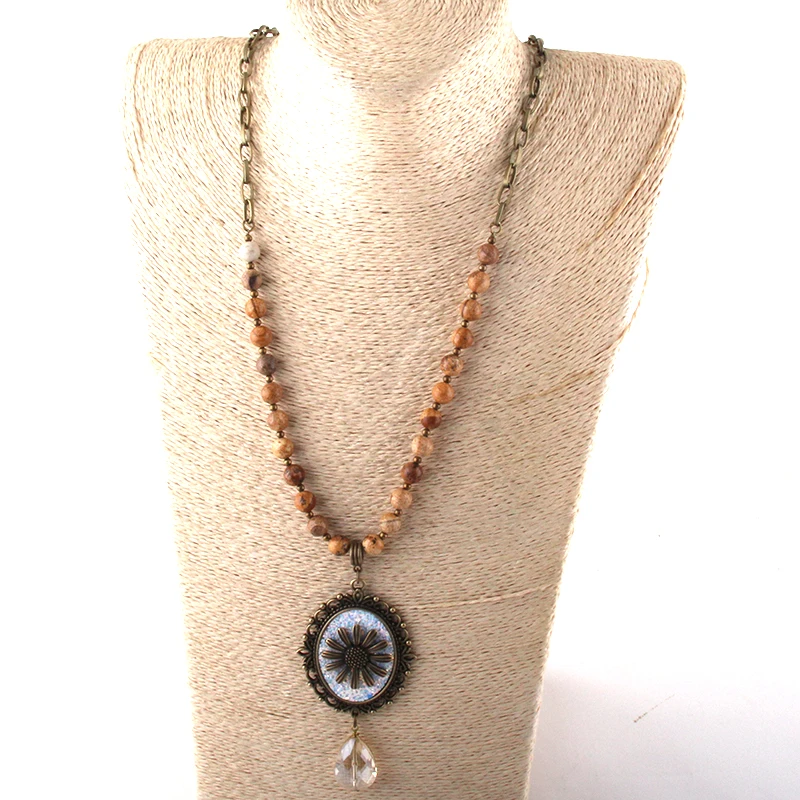 Женское Ожерелье с натуральным камнем длинная цепочка кристаллами ожерелье в