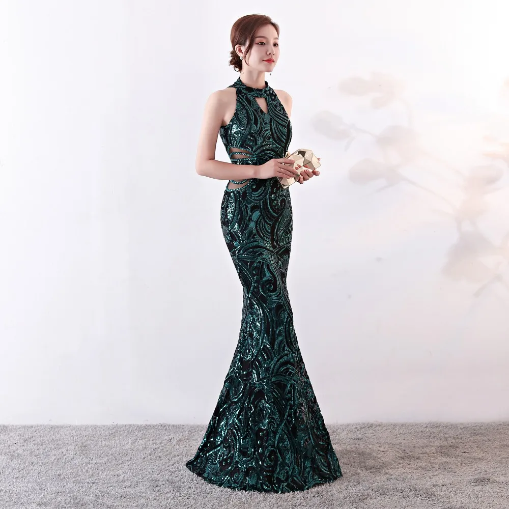 Новое Золотое вечернее платье русалка с блестками элегантное торжественное без